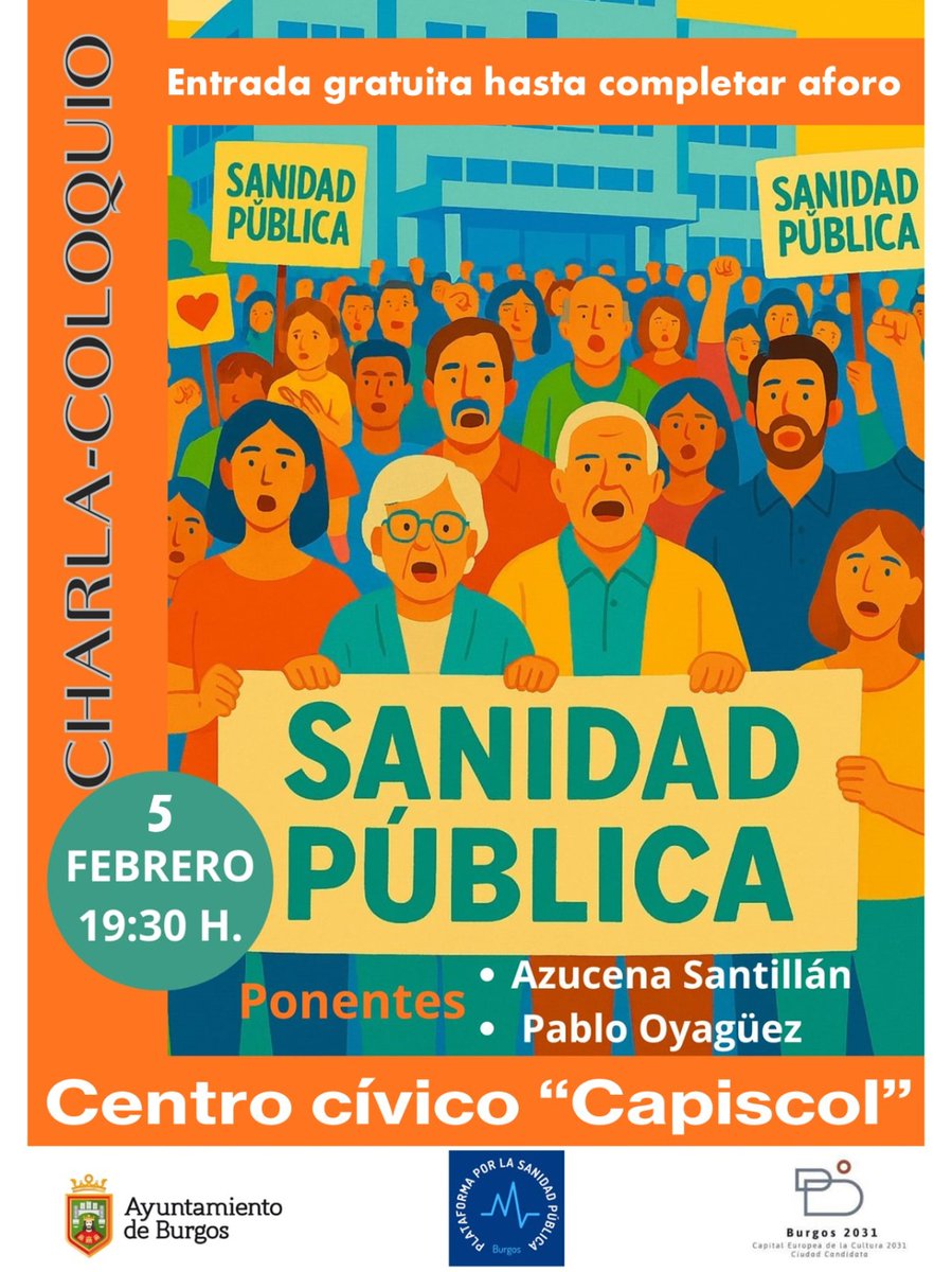 Ya en el CC Capiscol para escuchar la charla sobre #SanidadPublica de <a href="/SanidadPub_BUR/">Plataforma por la Sanidad Pública de Burgos</a> 

Si estás por la zona acércate. Es fundamental que conozcamos como funcionan los servicios públicos para saber qué hay que mejorar.

#Burgos