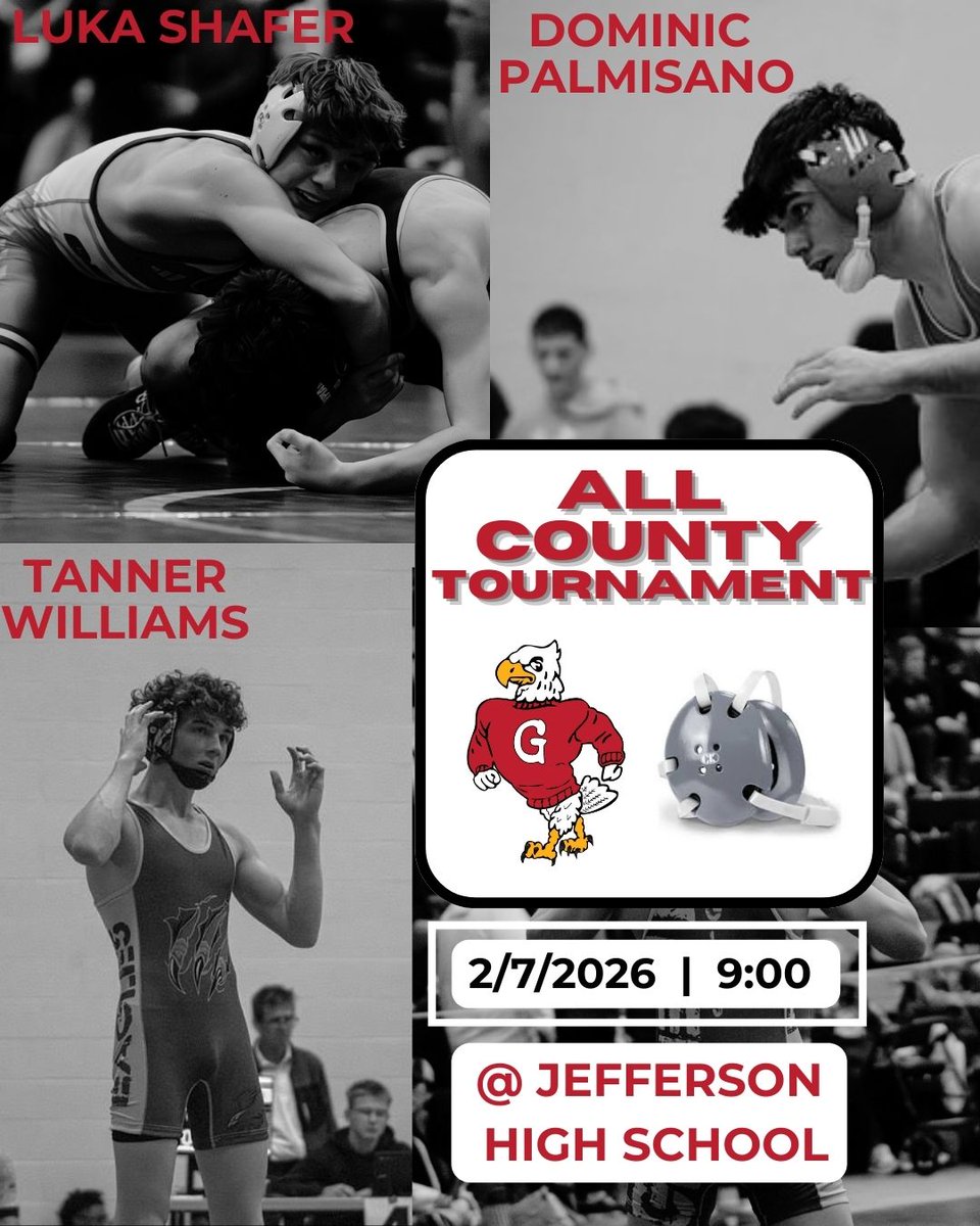AthleticsGeneva's tweet photo. 🚨Come out and support Geneva Wrestling at the All-County Tournament @ Jefferson HS
February 7th-9:00 AM Seniors: Dom, Aiden, Dieter Last County Tourney Teams: Jefferson, Grand Valley, Conneaut, PV, Saint John, Lakeside, Geneva, & Edgewood. #GoEagles #AllCounty https://t.co/Jautsw1B3Q
