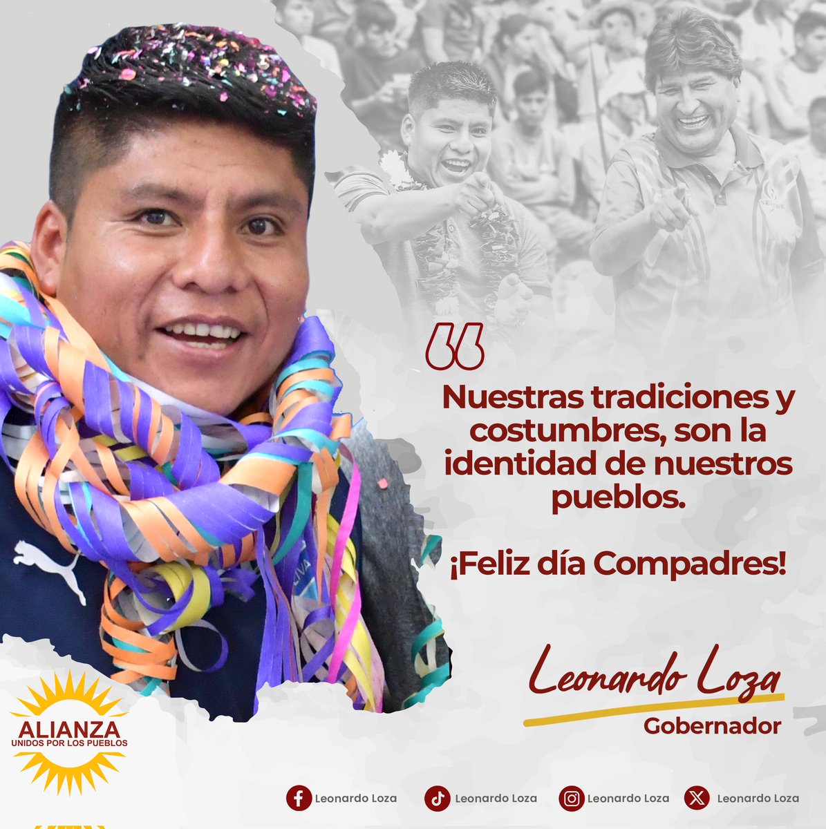 LeonardoLoza18's tweet photo. Hoy celebramos el Día del #Compadre, una tradición que fortalece la hermandad y refleja la identidad de nuestro pueblo. Saludo y felicito a todos los compadres de Bolivia que mantienen vivas nuestras costumbres.
¡Feliz Día del Compadre! 🇧🇴🎉 https://t.co/STBFLwbhaj
