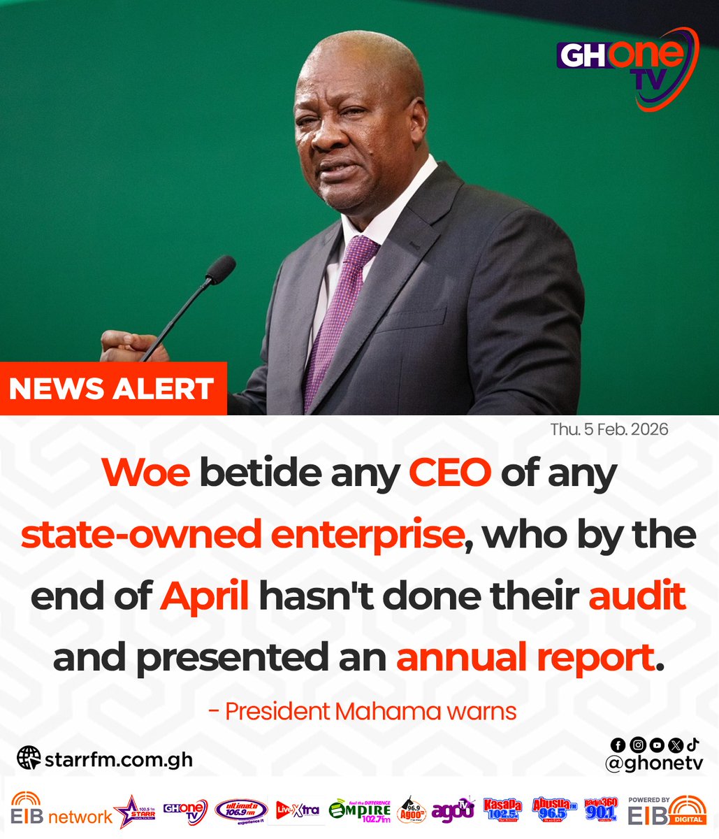 ghonetv's tweet image. Woe betide any CEO of any state-owned enterprise, who by the end of April hasn't done their audit and presented an annual report... - Pres. Mahama

#GHOneNews #EIBNetwork 
#GHOneTV #NewsAlert