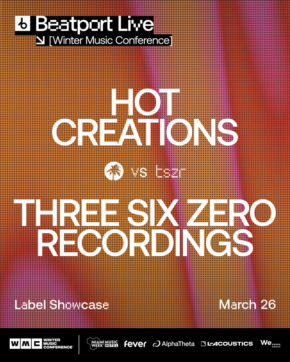 Hot_Creations's tweet photo. Hot Creations x Three Six Zero Recordings x @beatport 

Miami Music Week link-up confirmed 🤝🌴

Thursday March 26th we take over the Kimpton EPIC Hotel for a special label showcase in the sun.

Line-up incoming soon. Tickets are on sale now
https://t.co/ox5d0Ubcn1 https://t.co/z6xFbj9Cbs