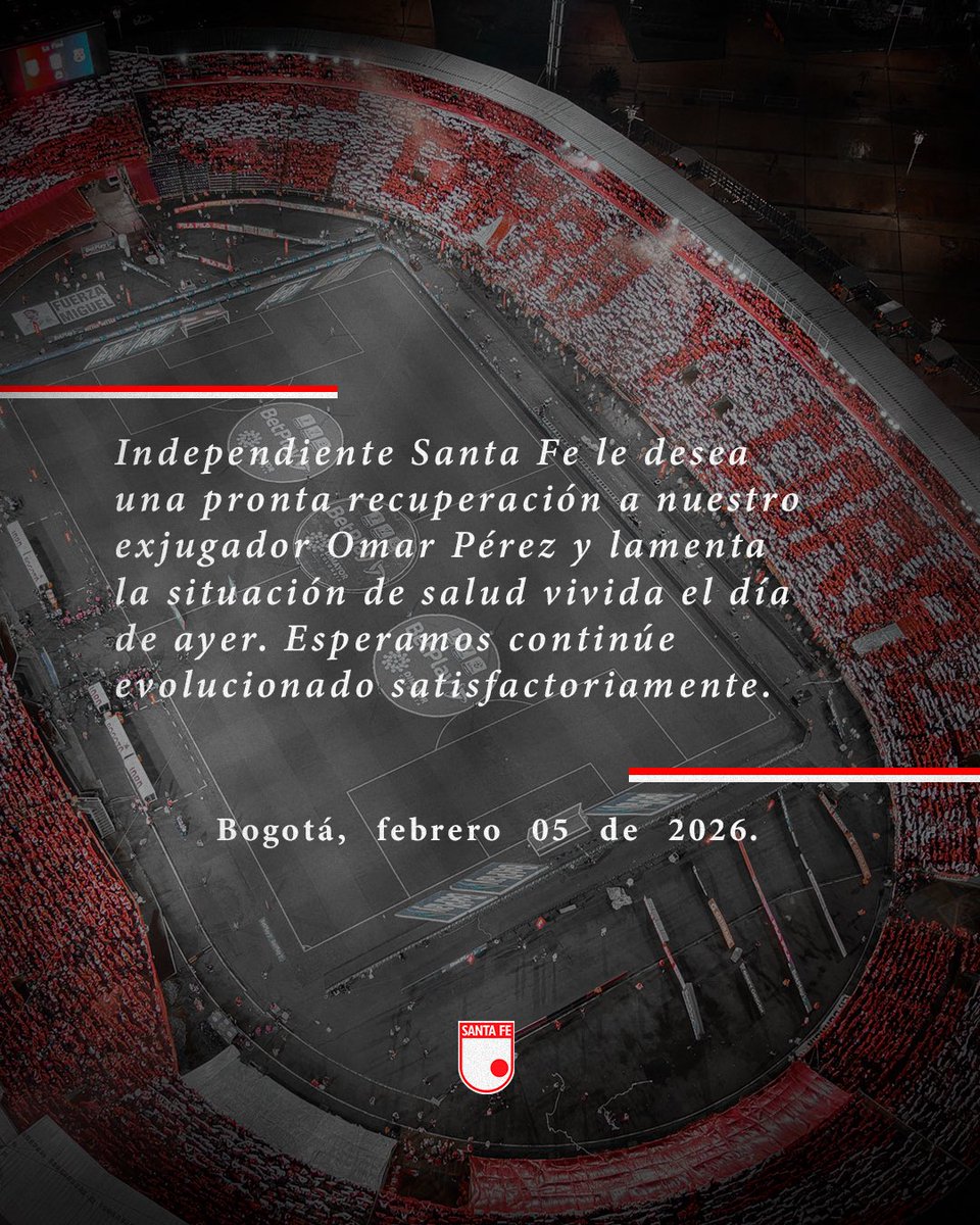 Desde Independiente Santa Fe le deseamos una pronta recuperación a nuestro exjugador Omar Pérez 🦁🇮🇩