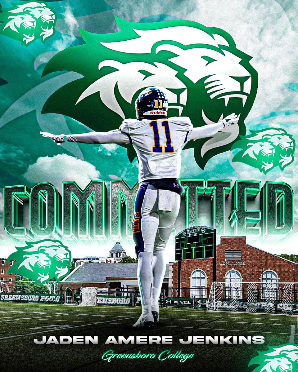 Heemjaeee's tweet photo. I’M excited to announce my  commitment to Greensboro College !!🦁💚🤍 #AGTG @Coach_DSmith28 @CoachTorain_16 @TarboroFootball @CoachDeuce2Real @TarboroRecruit https://t.co/3QDPpzX4ZL
