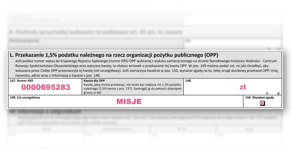 Nasze misyjne działania można wesprzeć przekazując 1,5% podatku na <a href="/fundacjatm/">Fundacja Tworzyć Miłością</a>
KRS 0000695283 lub nazwa TWORZYĆ MIŁOŚCIĄ - cel szczegółowy MISJE