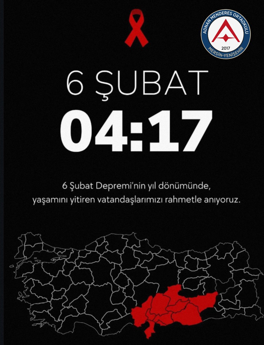 6 Şubat depremlerinin yıl dönümünde "Asrın Felaketinde" kaybettiğimiz canlarımızı rahmetle anıyor, yakınlarına sabır diliyoruz.

<a href="/tcmeb/">Millî Eğitim Bakanlığı</a> <a href="/Yusuf__Tekin/">Yusuf Tekin</a> <a href="/valiatillatoros/">Atilla Toros</a> <a href="/Muhammed0744/">Muhammed ÖZDEMİRCİ</a> <a href="/UCARAli79/">Ali UÇAR</a> <a href="/aubal/">Ali Uğur BAL</a> <a href="/MersinValiligi/">Mersin Valiliği</a> <a href="/MersinMEM/">Mersin İl Millî Eğitim Müdürlüğü</a> <a href="/yenisehirmem_33/">Yenişehir İlçe Milli Eğitim Müdürlüğü</a>
