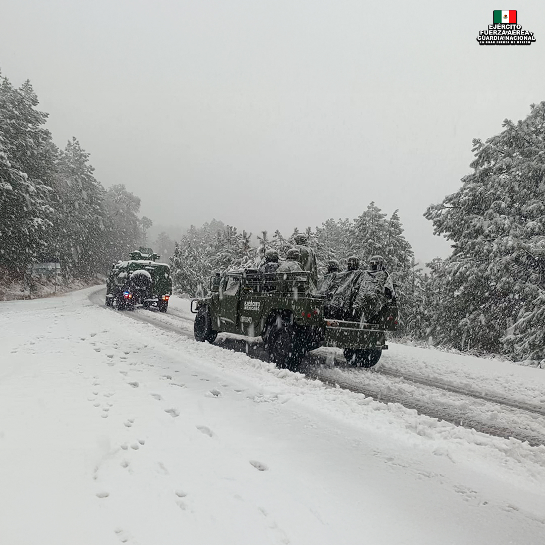 Defensamx1's tweet photo. ¡El espíritu de cuerpo, es un valor fundamental para el cumplimiento de las misiones!

Integrantes del Ejército, la Fuerza Aérea y la Guardia Nacional, actúan con espíritu de cuerpo al trabajar en equipo, en beneficio de un bien común para el organismo del que forma parte, divide el trabajo y multiplica los resultados.

La práctica del espíritu de cuerpo por parte del soldado y de su unidad permite salvar obstáculos infranqueables y alcanzar la victoria.

Personal perteneciente al 76/o. Batallón de Infantería, realiza actividades de operaciones para inhibir y contener la incidencia delictiva en la Sierra Tarahumara, en el municipio de Guadalupe y Calvo, Chih.

#EjércitoMexicano #FuerzaAéreaMx #GuardiaNacional #GuardianesDeLaSoberanía