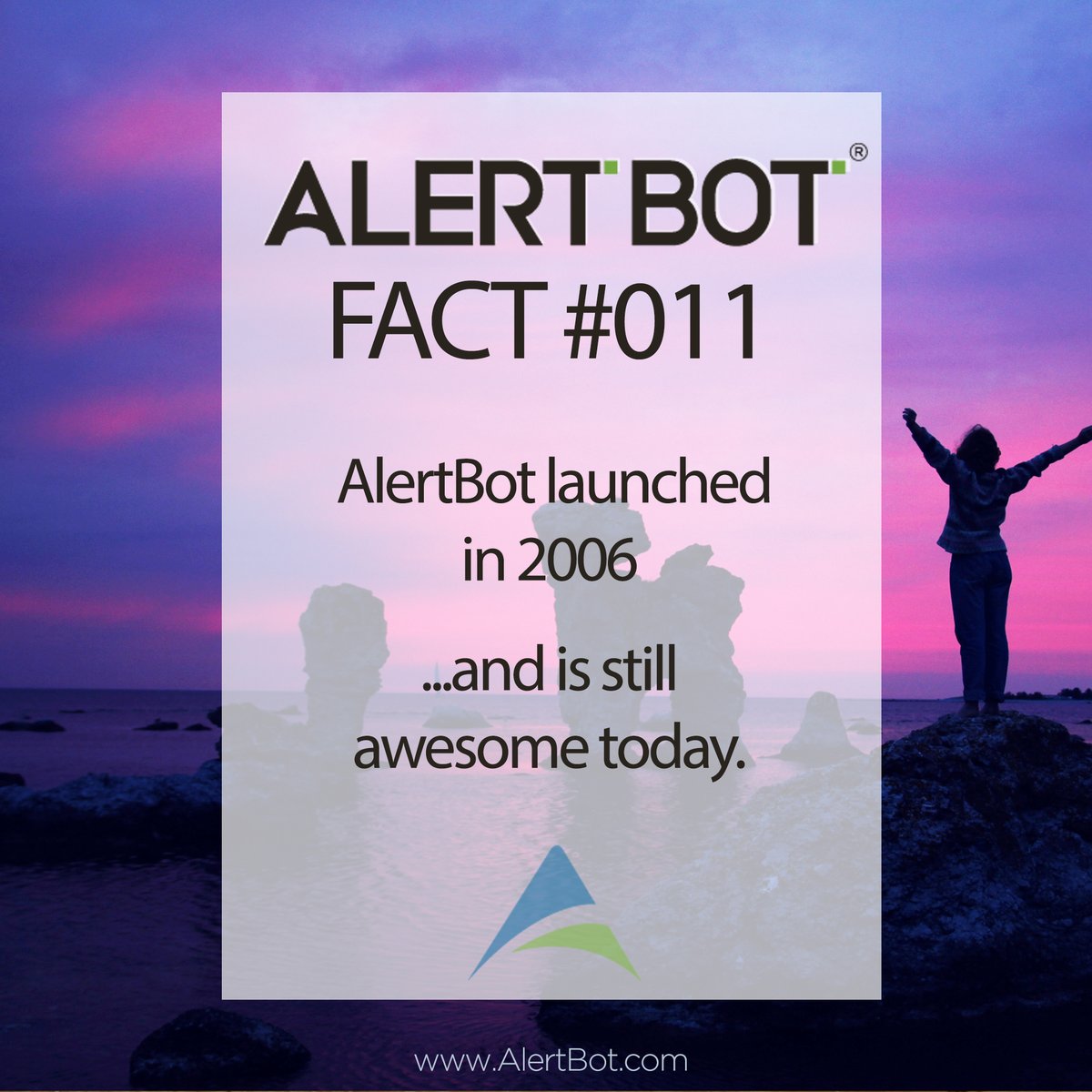AlertBot's tweet photo. AlertBot Fact #011 - AlertBot launched in 2006 ... and is still awesome today!

AlertBot is 20 years STRONG! Try it FREE today https://t.co/YeZck9zRM9 

#alertbot #20years #since2006 #webperf #websitemonitoring https://t.co/u8umNLyJ4q
