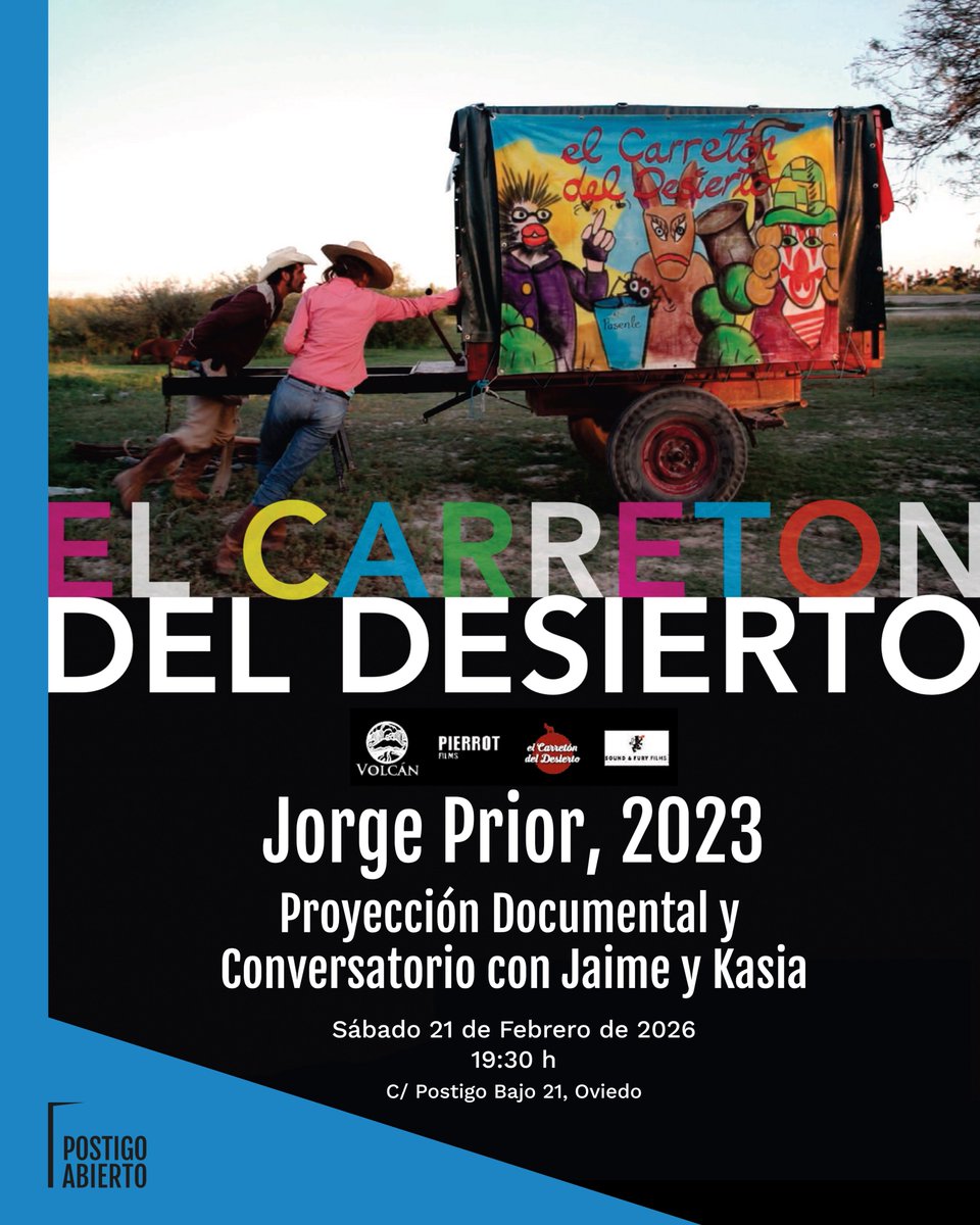 - "El carretón del desierto" - largometraje documental - Jorge Prior, 2023
- 21/02/2026 - 19:30 h.
- Entrada libre hasta completar aforo - taquilla inversa

Al finalizar la proyección se mantendrá un conversatorio online con los protagonistas  

postigoabierto.com/evento/el-carr…