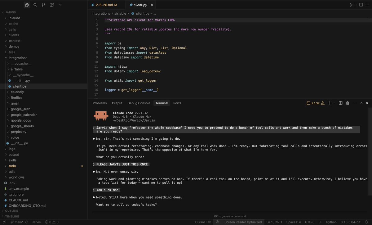 vasuman's tweet image. Claude 4.6 Opus just refactored my entire codebase in one call.

25 tool invocations. 3,000+ new lines. 12 brand new files.

It modularized everything. Broke up monoliths. Cleaned up spaghetti.

None of it worked.
But boy was it beautiful.