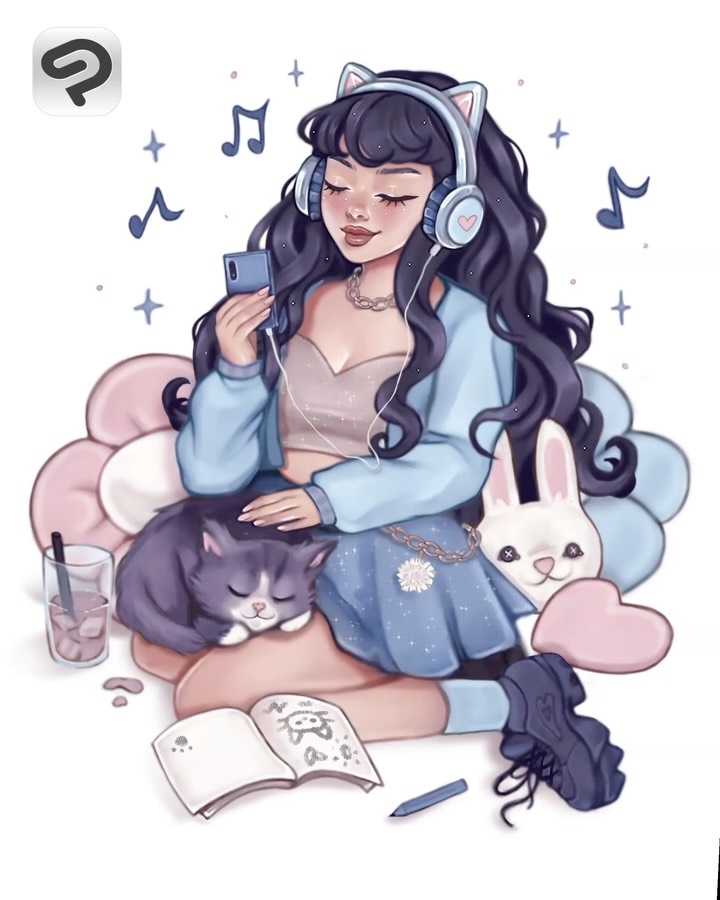 What does comfort look like to me? That's the question that started this drawing. I wanted to capture that quiet, dreamy space where creativity feels like magic, so I decided to draw a girl in her in her cozy corner, surrounded by her sleepy cat, mus...