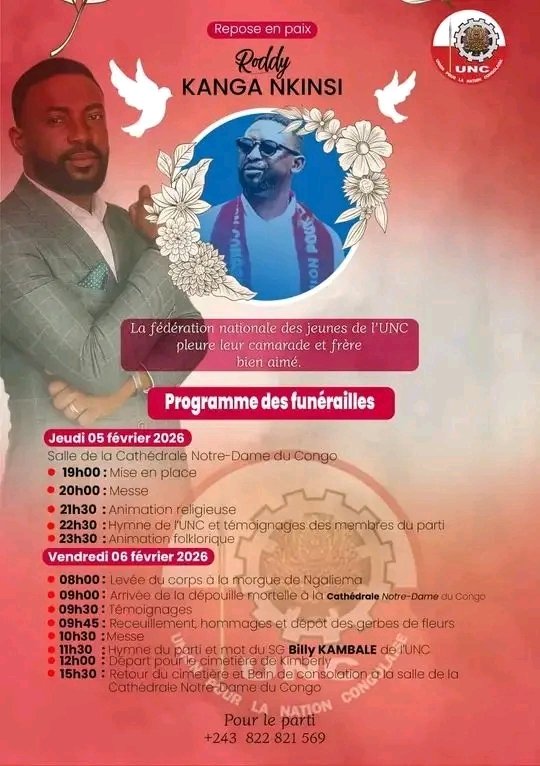 Toutes nos pensées pieuses à la mémoire du camarade Roddy kanga et que la terre de nos ancêtres lui soit douce et légère.
Courage à la jeunesse nationale <a href="/uncrdc/">UNC_RDC Officiel</a>,à son président <a href="/yvesnswal/">Yves Nswal</a> et à tous les camarades du parti.