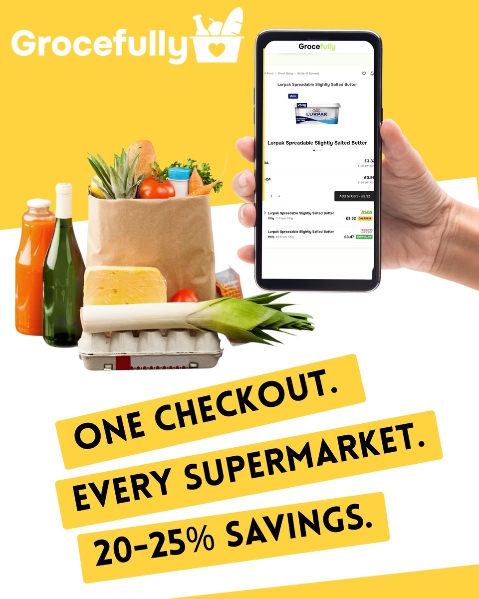 grocefully's tweet photo. Lurpak Spreadable 500g:

- ASDA: £3.49
- Morrisons: £3.50
- Tesco: £3.75
- Sainsbury's: £3.95

46p difference. Same butter. https://t.co/YTl86xMtVs
