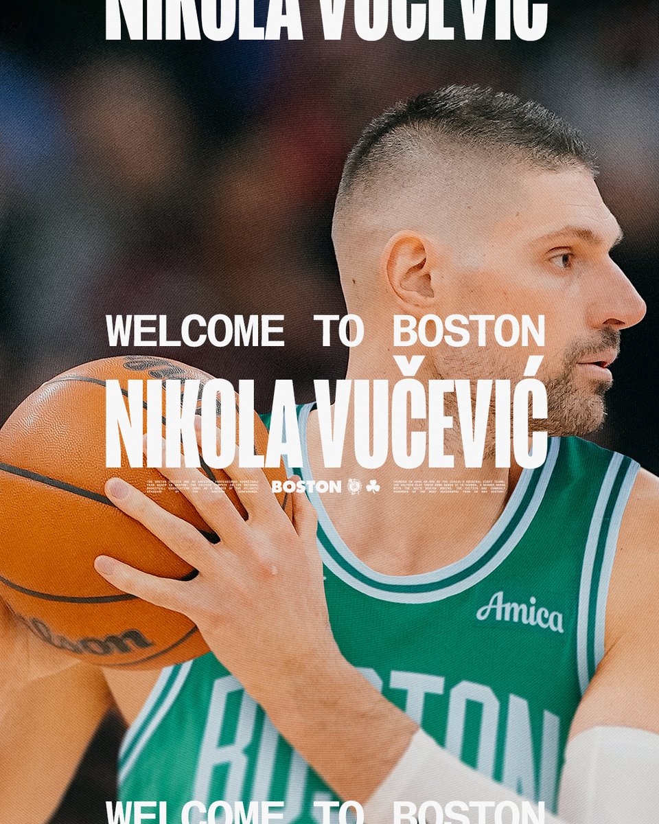 celtics's tweet image. Big Vooch is coming to Boston ☘️
 
Welcome to the Celtics, @NikolaVucevic