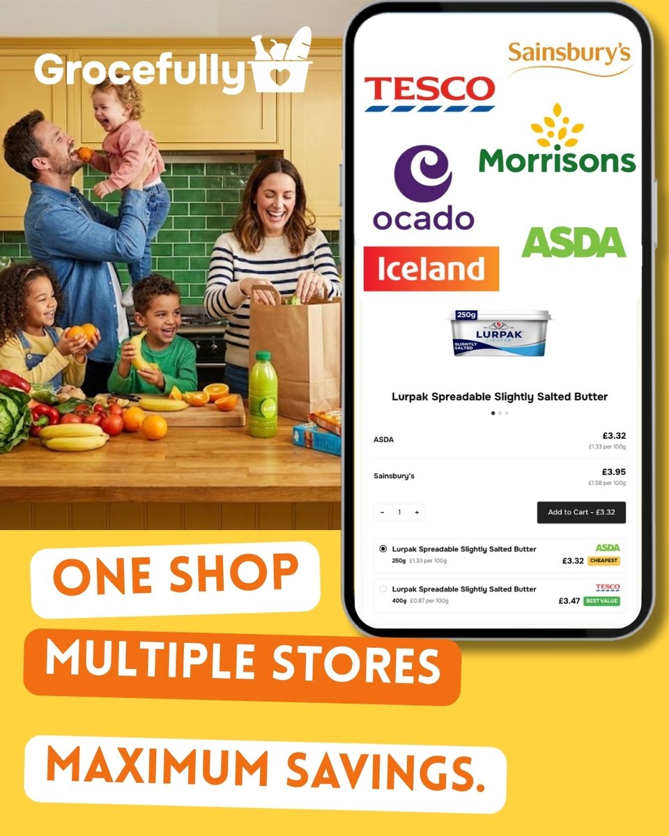 grocefully's tweet photo. So we built Grocefully.

We compare prices across all major UK supermarkets.

But here's the difference:

You can buy everything in ONE checkout.

We place all the orders for you. https://t.co/0vvBNIFejG