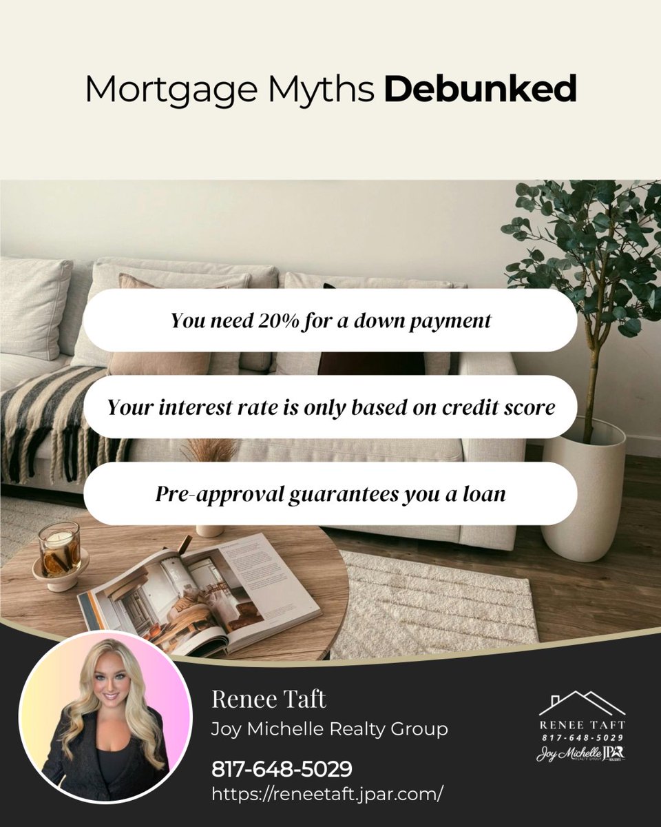 realtorreneet's tweet image. Let’s bust some mortgage myths:
✅ Low down payment options exist
✅ Rates depend on more than credit
✅ Pre-approval isn’t final

Knowledge = power when buying a home!

#mortgagetruths #homeownership #financialsavvy #homebuying #BuySellLeaseandInvestwithMe🙋‍♀️