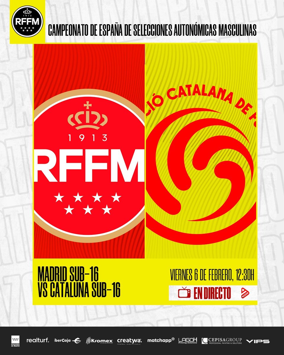 🏆 CAMPEONATO DE ESPAÑA DE SELECCIONES AUTONÓMICAS 

Las 'Siete Estrellas' Sub-14 y Sub-16 masculinas afrontan este fin de semana en Zaragoza la Segunda Fase-Fase Final.

Mañana no te pierdas en 📺 RFFM PLAY ▶️ la 4ª jornada 👇🏻

10:00h Sub-14 🆚 <a href="/RFAF/">RFAF</a> 

12:30h Sub-16 🆚 <a href="/FCF_CAT/">Federació Catalana de Futbol</a>
