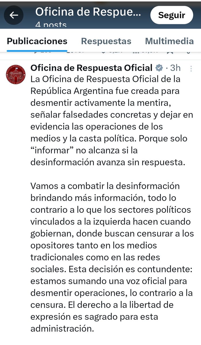 𝗖𝗥𝗘𝗔𝗖𝗜𝗢𝗡 | 𝗢𝗙𝗜𝗖𝗜𝗡𝗔 𝗗𝗘 𝗥𝗘𝗦𝗣𝗨𝗘𝗦𝗧𝗔 𝗢𝗙𝗜𝗖𝗜𝗔𝗟
"Desmentir activamente la mentira, señalar falsedades". 
Bueno, el martes dirán la verdad en el anuncio de la inflación de enero?.
"El derecho a la libertad de expresión es sagrado para esta administración";