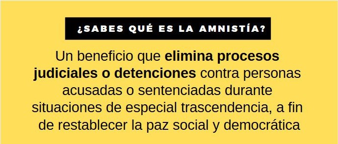 ¿Sabes qué es la amnistía? 
Un beneficio que elimina procesos judiciales o detenciones contra personas acusadas o sentenciadas durante situaciones de especial trascendencia, a fin de restablecer la paz social y democrática. #LeydeAmnistía