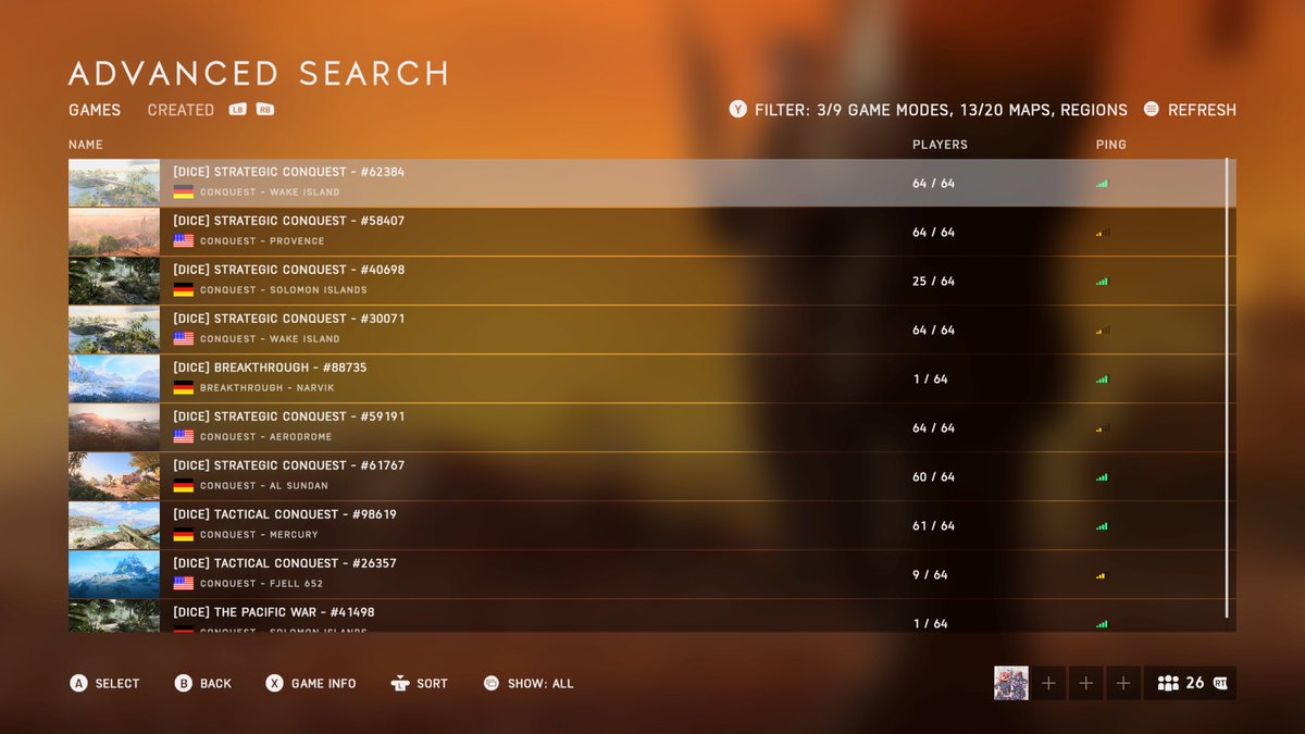 وش مشكلة دايس ما يحطون استعراض السيرفرات رسمياً في BF6؟
ليش يحدونك على ريجون معين!

نكمل المتعة في  BFV &amp; BF1