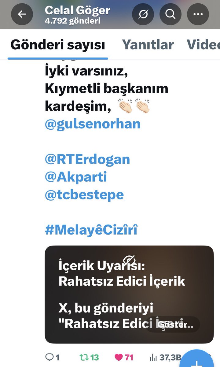 Bizleri takip ederek destek veren arkadaşlarımın gönderdiği görseli afınıza….  paylaşıyorum,

Sevgili <a href="/elonmusk/">Elon Musk</a> ve <a href="/X/">X</a> yönetimi,

Paylaştığım ve herhangi bir siyasi oluşumdan bağımsız, sakıncalı videolar statüsüne aldığınız KÜRDÇE ‘ müziğe olan düşmanlığınız için sizi kınıyorum…