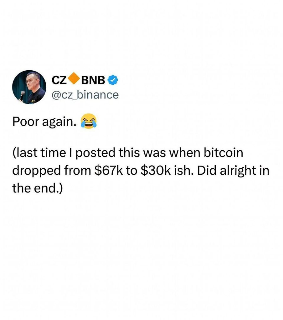 Gozek382's tweet image. Just in : Binance CEO CZ says he is “poor again.”