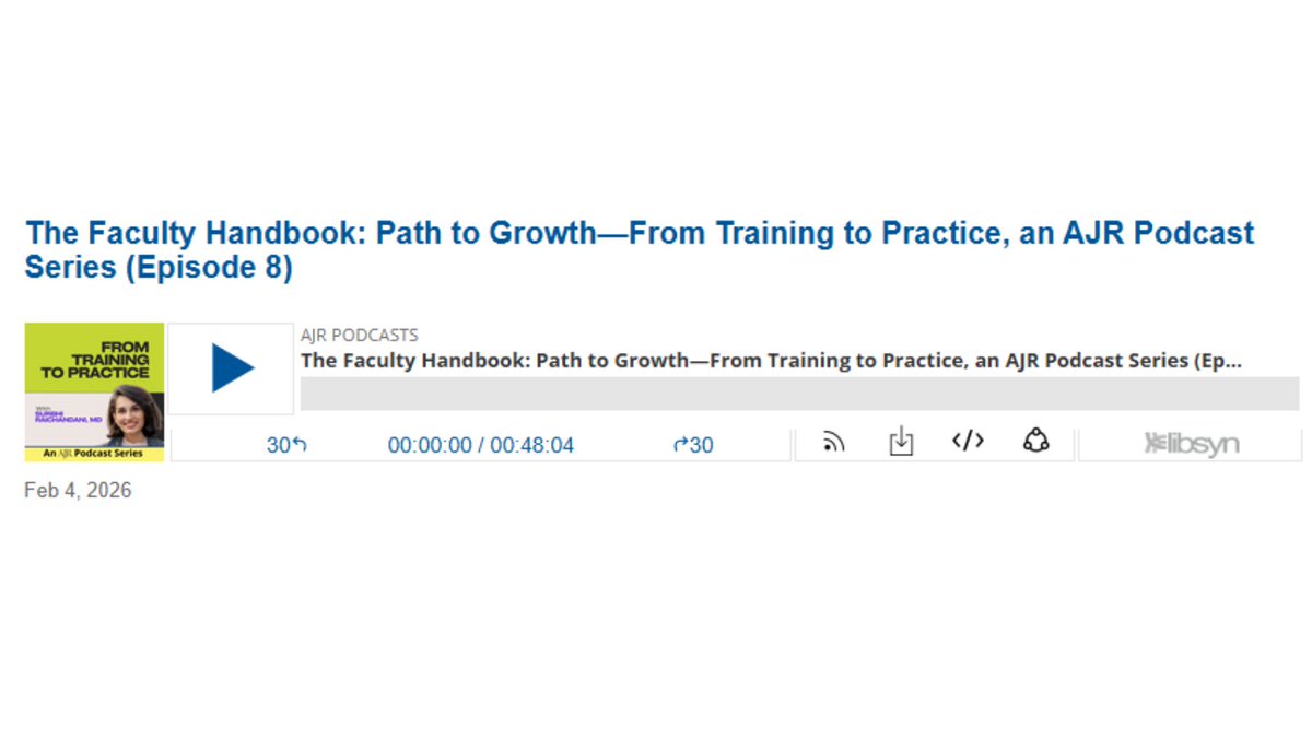 arosenkrantzmd's tweet image. New @AJR_Radiology:

"The Faculty Handbook: Path to Growth—From Training to Practice, an AJR Podcast Series (Episode 8)"

By Drs @Rads_is_rad &amp;amp; Aiken #Emory

ajronline.org/doi/10.2214/AJ…