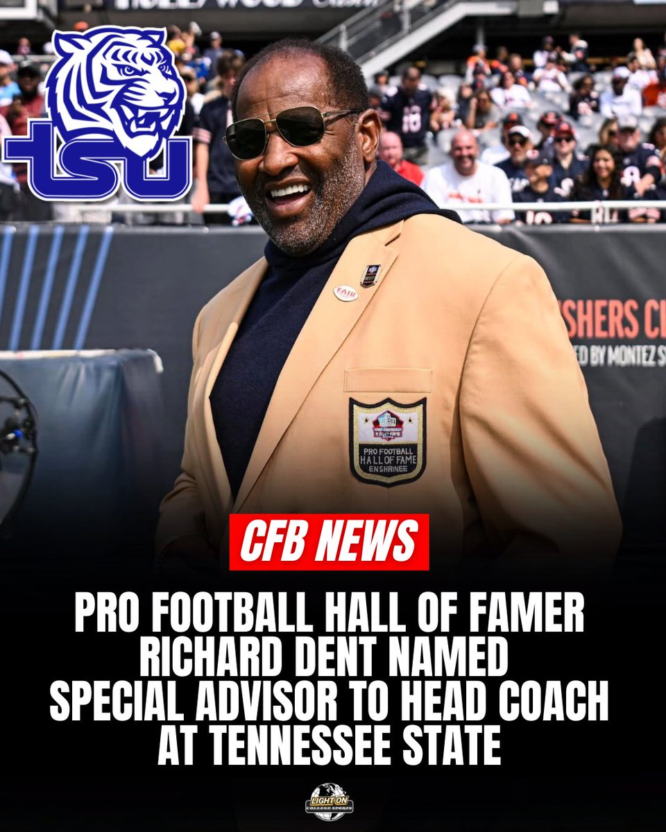 LightOnSports's tweet photo. Pro Football Hall of Famer Richard Dent is returning back to his alma mater, Tennessee State, as Special Advisor to Head Coach.

"Having Richard Dent back involved with Tennessee State football is powerful for our program and a perfect fit for the culture we're building." - TSU HC Reggie Barlow

(via @TSUTigersFB)