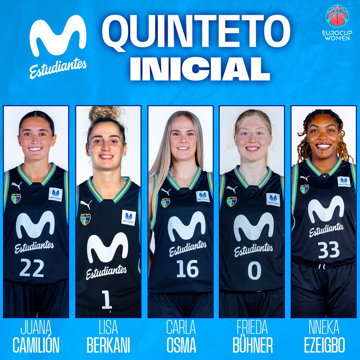 Quinteto inicial de los cuartos de final de #EurocupWomen 🔥

📊 fiba.basketball/en/events/euro…
📺 youtube.com/watch?v=9j0sLq…

#EuroCupWomen #MovistarEstudiantes