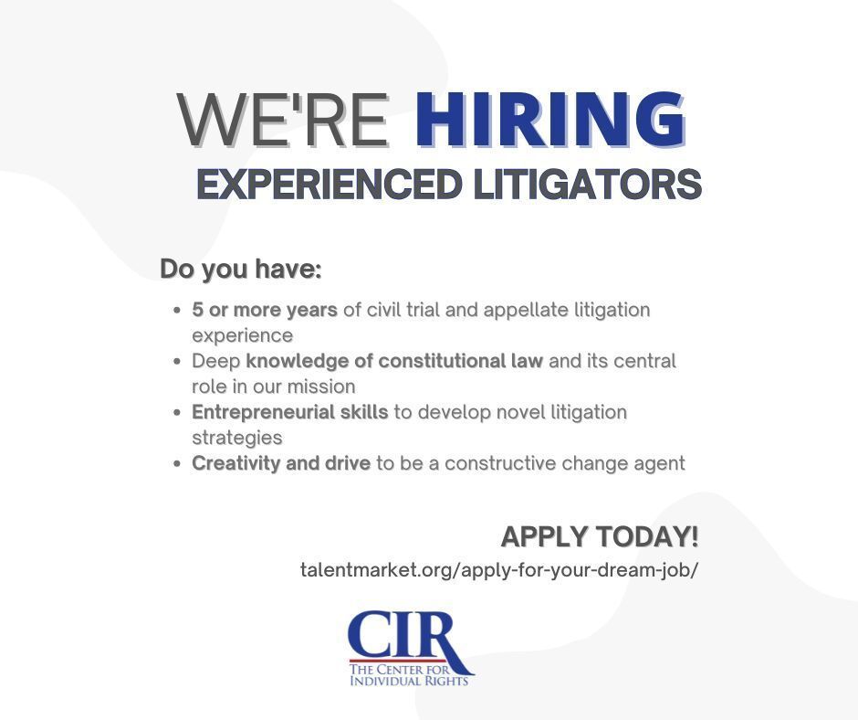 CIRights's tweet photo. Are you an experienced litigator looking to channel their talent, skills, and passion into protecting individual rights from government abuse in high-profile constitutional litigation? We're looking for you! 

Learn more and apply: https://t.co/s1MKXe1CSW https://t.co/5vcILYHwLw