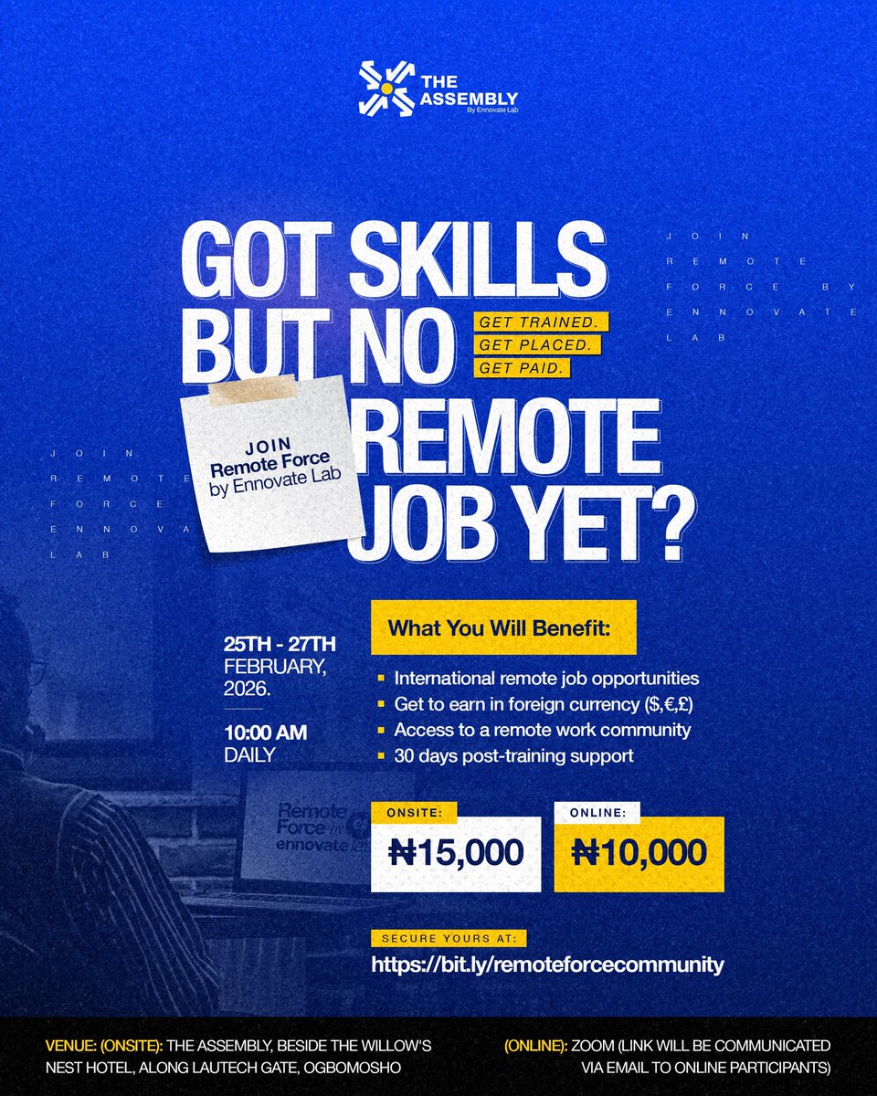Do you love the idea of working from home but haven't gotten a remote job yet? 

How does getting paid in foreign currency while working from home sound?

Cool, right? Yeah! Hurry. Join this training to learn the BEST WAYS to get a remote job. Join here:
bit.ly/remoteforcecom…