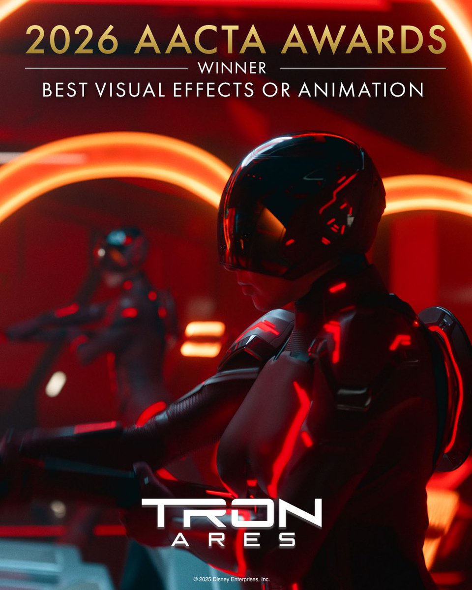Congratulations to Jeff Capogreco, Alex Popescu, Jhon Alvarado, Tomasz Wachnik, and Kacy McDonald for their Australian Academy of Cinema and Television Arts Awards win for “Best Visual Effects or Animation” on Tron: Ares!