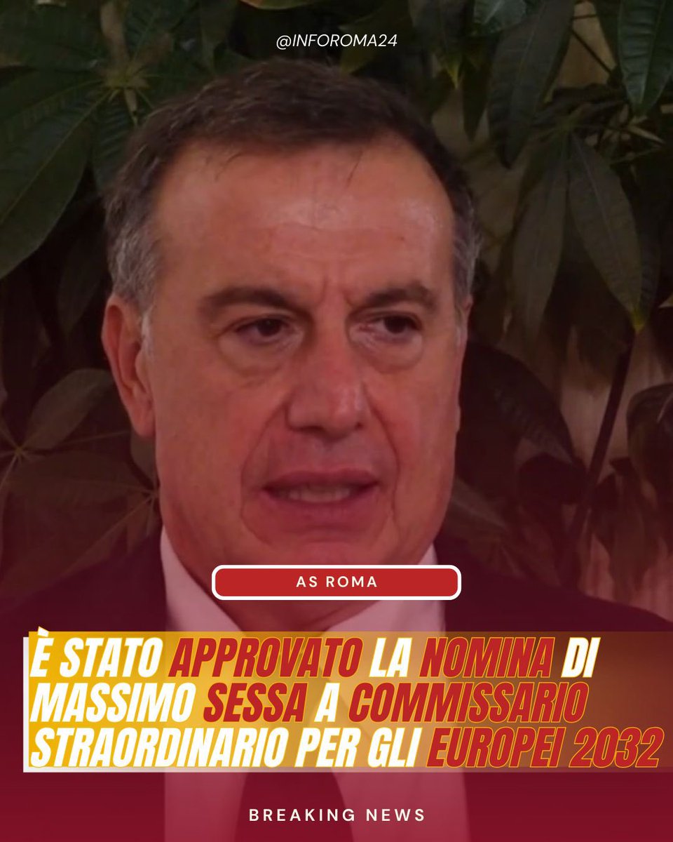 inforoma24's tweet photo. 🟡🔴 Durante il Consiglio dei Ministri di oggi è stata ufficializzata la nomina di Massimo #Sessa a commissario straordinario per gli #Euro32.
🏟️La nomina di Sessa potrebbe influenzare anche il futuro stadio della #ASRoma, tra gli impianti candidabili a ospitare il torneo. https://t.co/g4uJm1qoiq