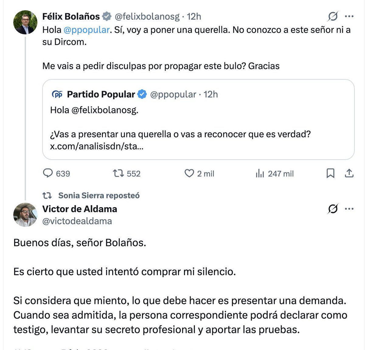 El zasca de <a href="/victodealdama/">Victor de Aldama</a> al Ministro Bolaños es lo más bonito que vais a ver hoy.