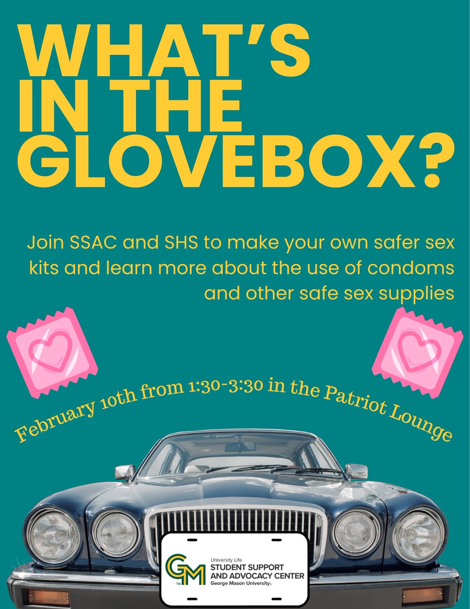 Join SSAC and SHS to make your own safer sex kits and learn more about the use of condoms and other safer sex supplies on 2/10/26. Mason360 event cglink.me/2d7/r2294616