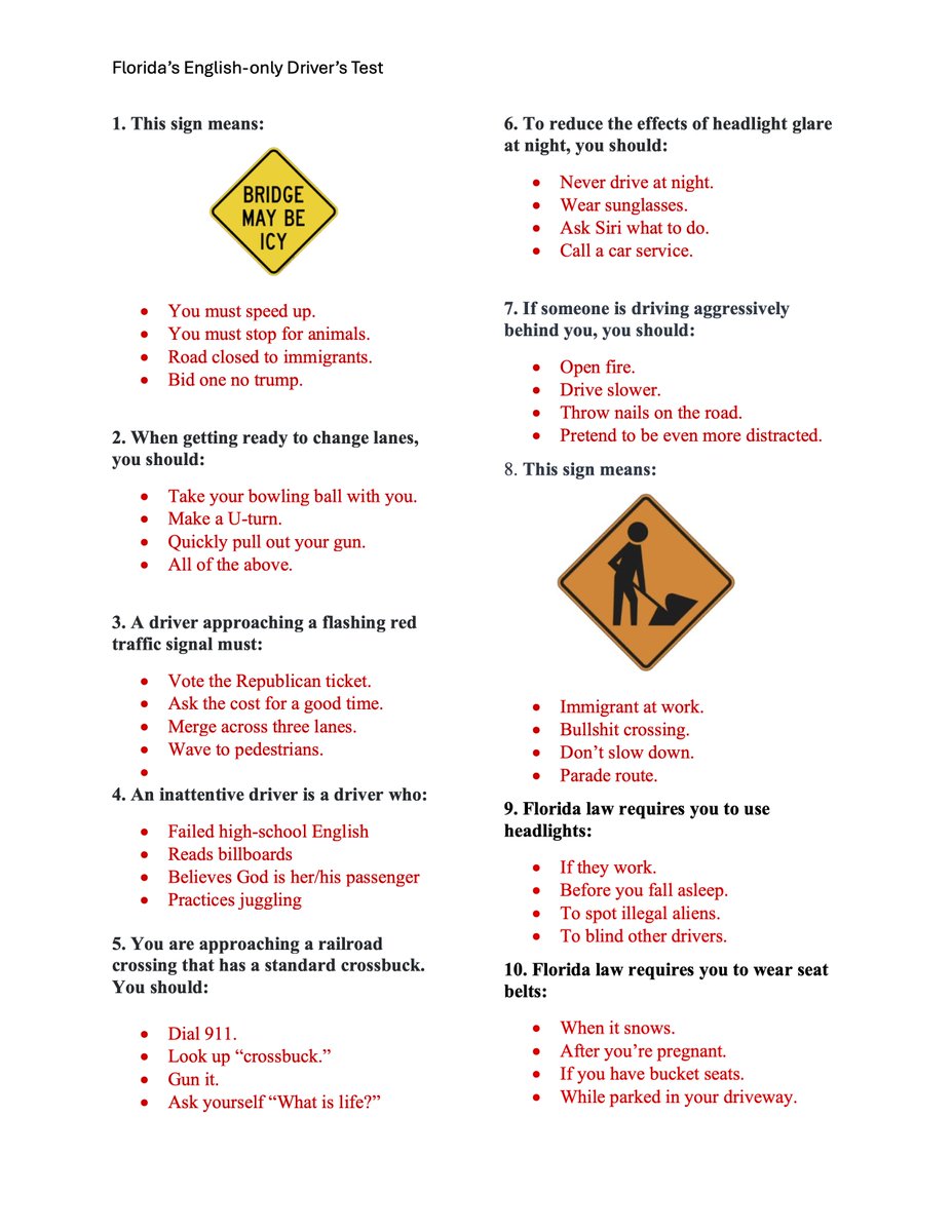 I got a look at a few questions from Florida's new English-only driver's test. Check it out!