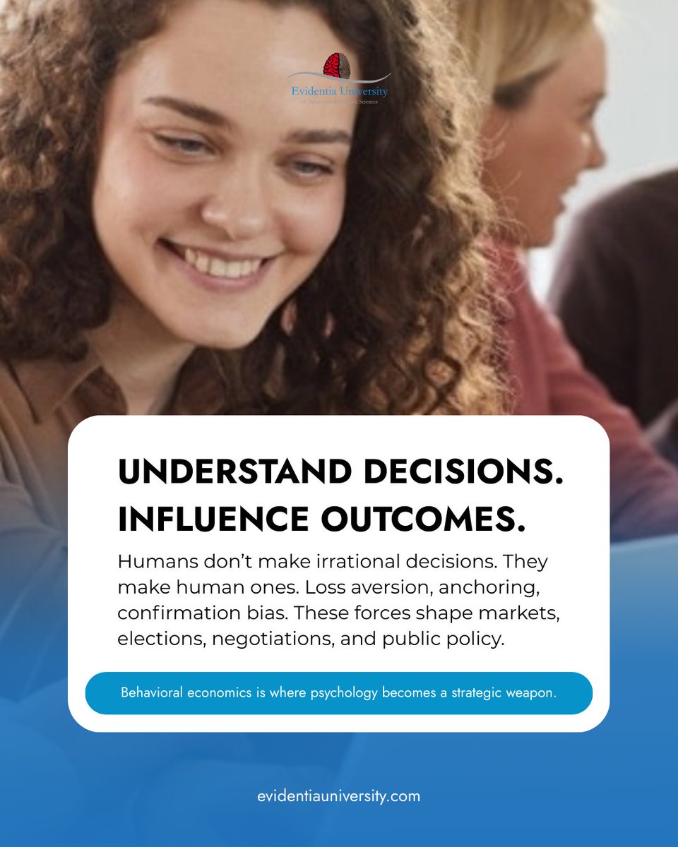 Every choice is shaped by psychology.

At Evidentia University, students learn how cognitive biases like loss aversion, anchoring, and confirmation bias drive decisions in markets, policy, negotiations, and leadership.

Learn how decisions are shaped at evidentiauniversity.com