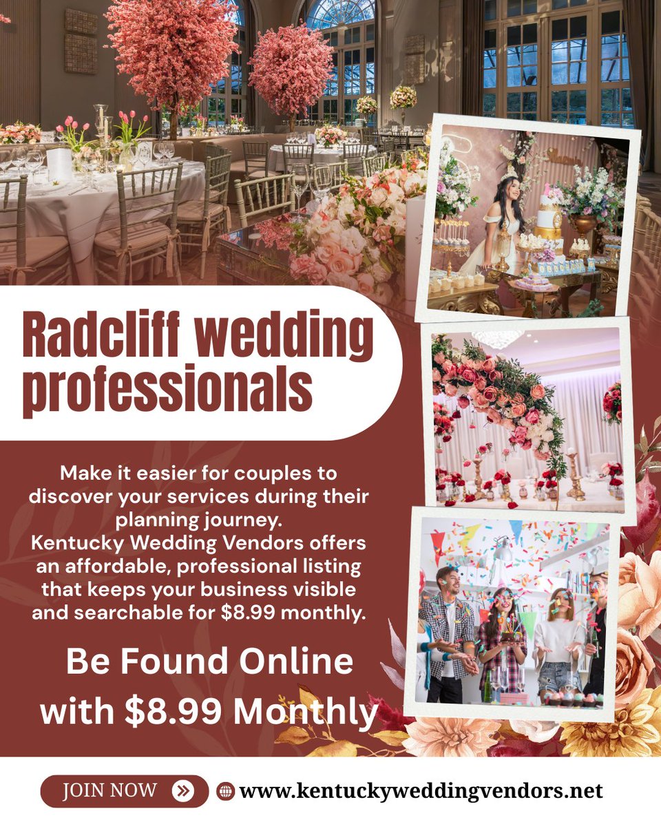 KyWeddingVendor's tweet photo. Serving weddings in Radcliff? 
Position your business where engaged couples are actively searching for trusted local vendors.
#RadcliffKY #KYWeddings #WeddingVendors #WeddingBusiness

A THREAD https://t.co/05sMGGCmGs