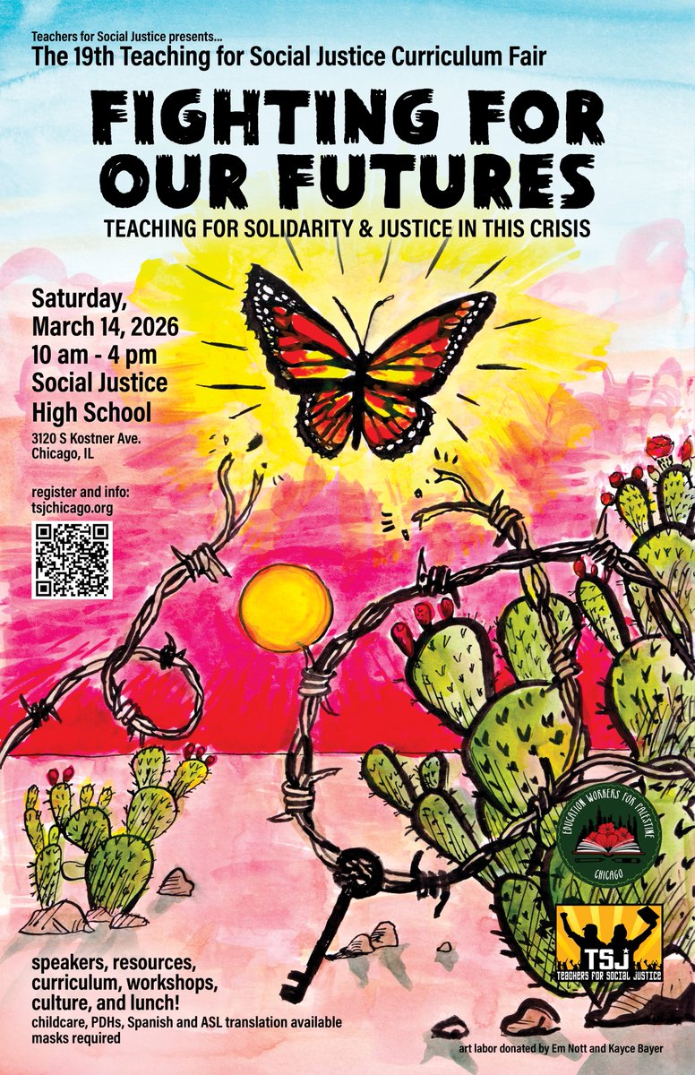 Thrilled to share the poster for the 2026 TSJ Curriculum Fair! Thank you to Em Nott and Kayce Bayer for donating their artistic labor to create this beautiful work.

Want to display the poster (or the palmcard or paper version) in your school or workplace? Send us a DM!
(1/3)