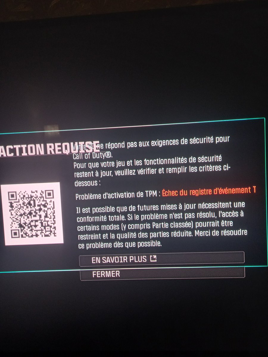 Yo les gars quelqu un serai me dire quel est le probleme svp (j ai bien tpm activer dans le bios)