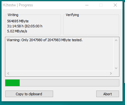 ニセモノなので64GBぐらいでエラーになるだろうと高を括ってH2testWで