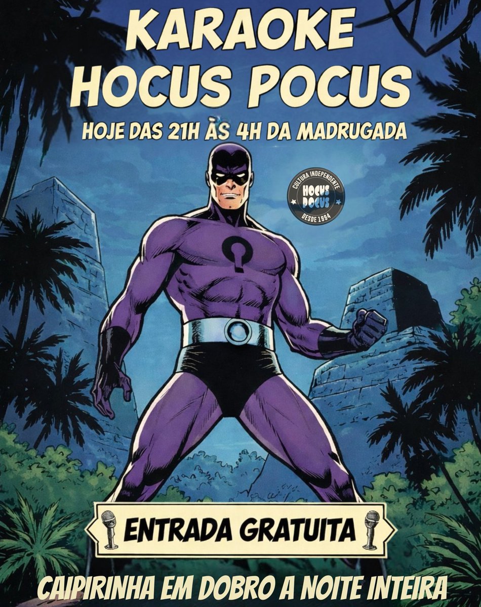 🎙️KARAOKE HOCUS POCUS COM ENTRADA GRATUITA 🌜

Hoje a partir das 21h rola mais uma noite de diversão no Hocus, venha mostrar seu talento e aproveitar as promoções no nosso Karaoke: Caipirinha em dobro a noite inteira, Spaten 600ml, compre 1 e leve a 2° de graça.

#VemProHocus