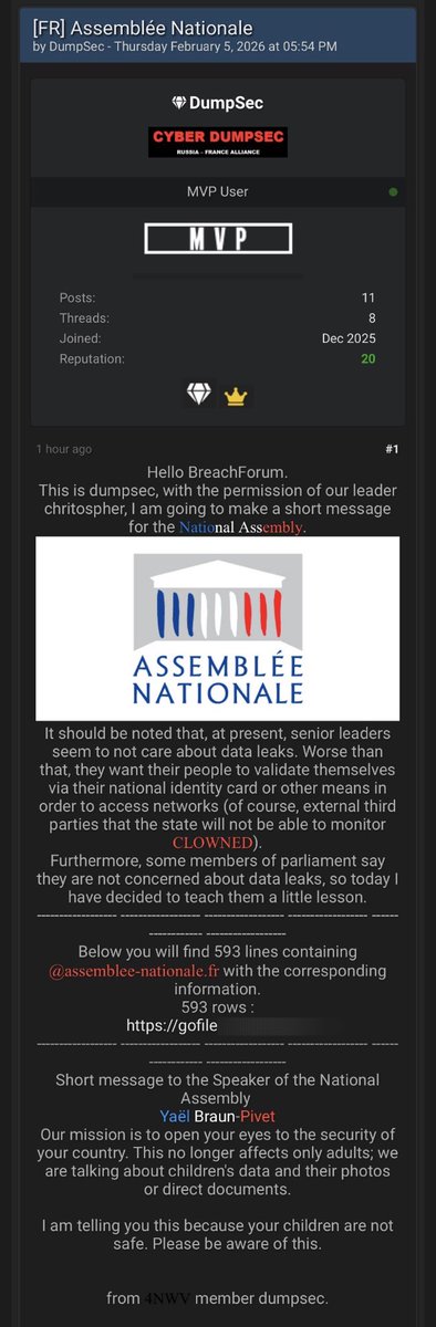 🚨🇫🇷DumpSec est parti très loin…. Les données partagées sont très ...