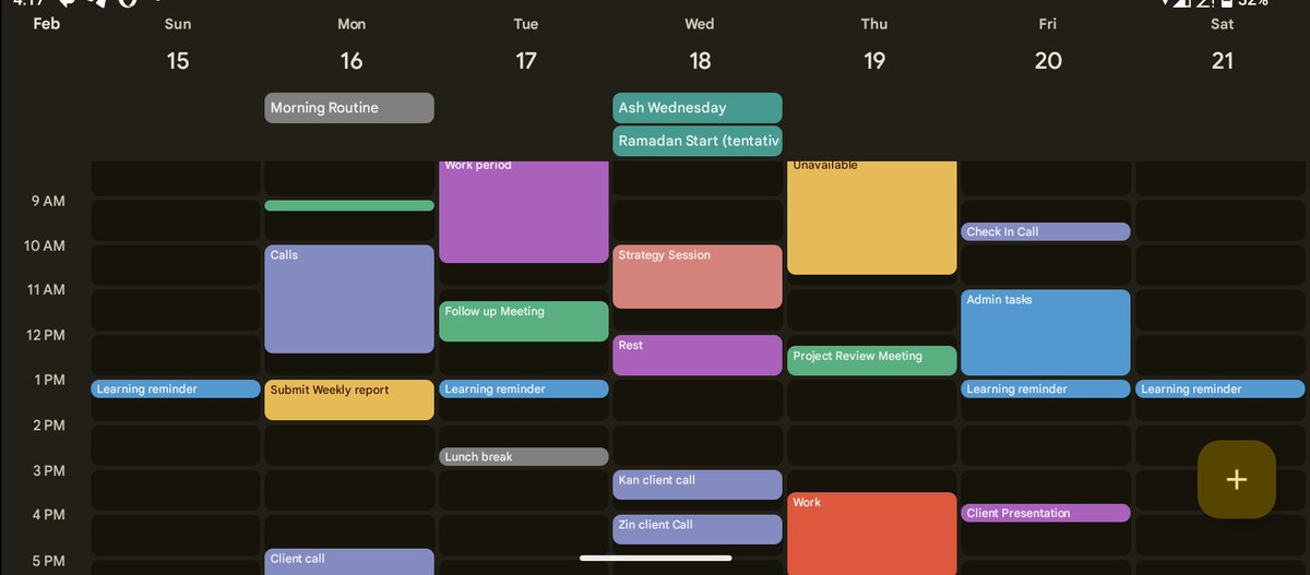 Didi179467Didi's tweet photo. I planned a full week — work time, calls, learning time, and breaks.
Seeing everything in one place makes planning easier and less confusing.
Still learning Virtual Assistant skills, one step at a time.
#VirtualAssistant #LearningInPublic #VABeginner #GoogleCalendar #RemoteWork https://t.co/3ZWX1qFeUN
