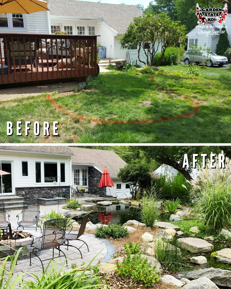 GardenStateKoi's tweet image. Before was fine. After is everything. ✨ Our custom water features turn your property into a place to relax, unwind and enjoy. #BackyardTransformation #LandscapeDesign #OutdoorOasis