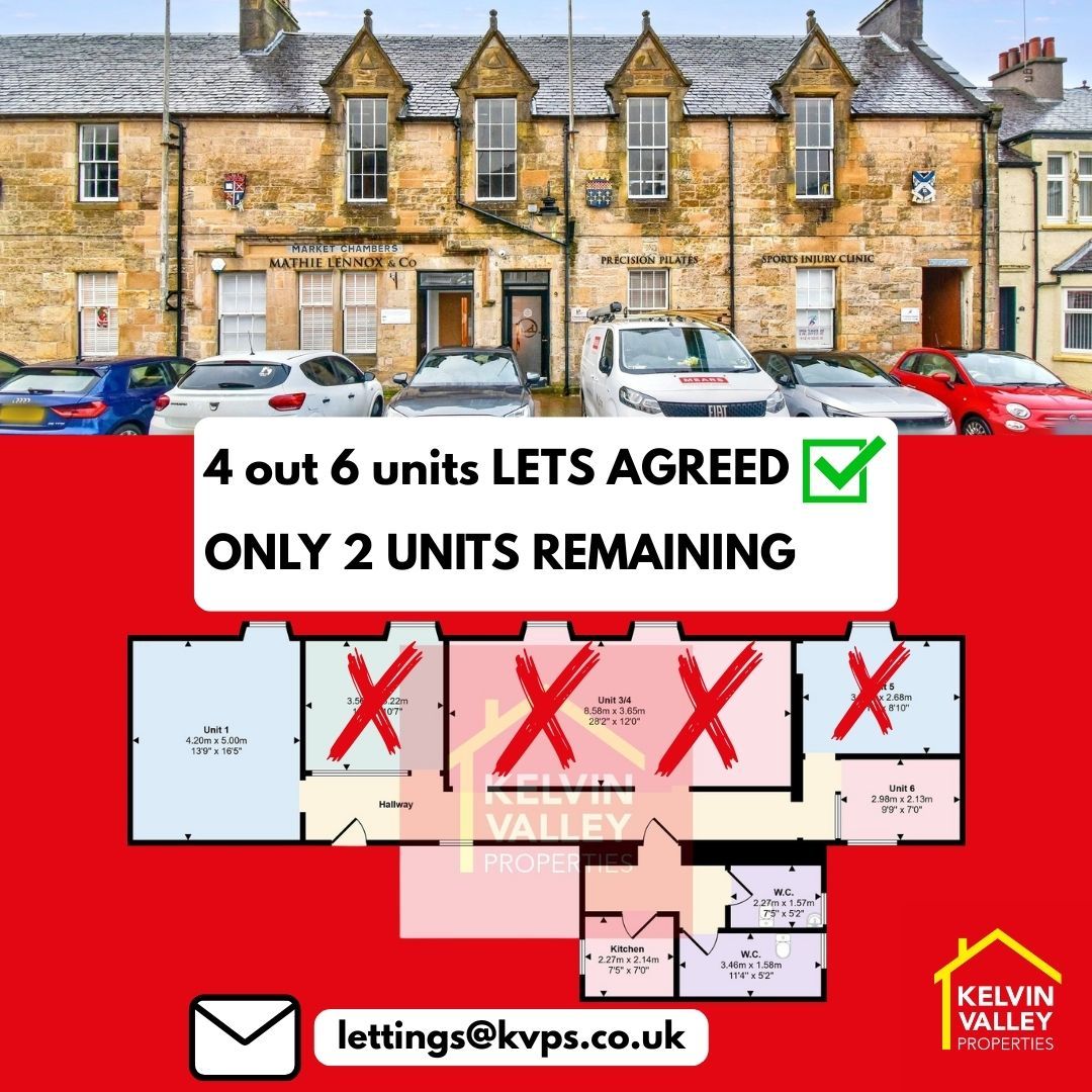 🚨 ALMOST FULLY LET 🚨

Market Chambers Business Centre, Kilsyth

Commercial units within a well-located business centre.

4 of the 6 units are now LET AGREED ✅

Limited availability remaining – enquire early to avoid missing out!

☎️ 0800 133 7775
📨 lettings@kvps.co.uk