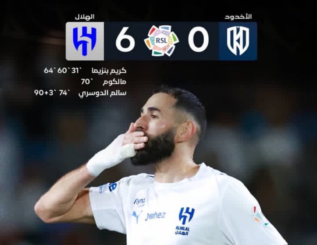 أقسم بالله ماودي تنتهي المباراة ، شو هالمتعة يازعيم ، راحه نفسيه ، علاج روحي ، متعة بصرية ، وبداية اسطورية ل بنزيما بهاتريك للتاريخ  ، متعة ما بعدها متعه ، ياحظنا بهذا الزعيم #الهلال_الأخدود