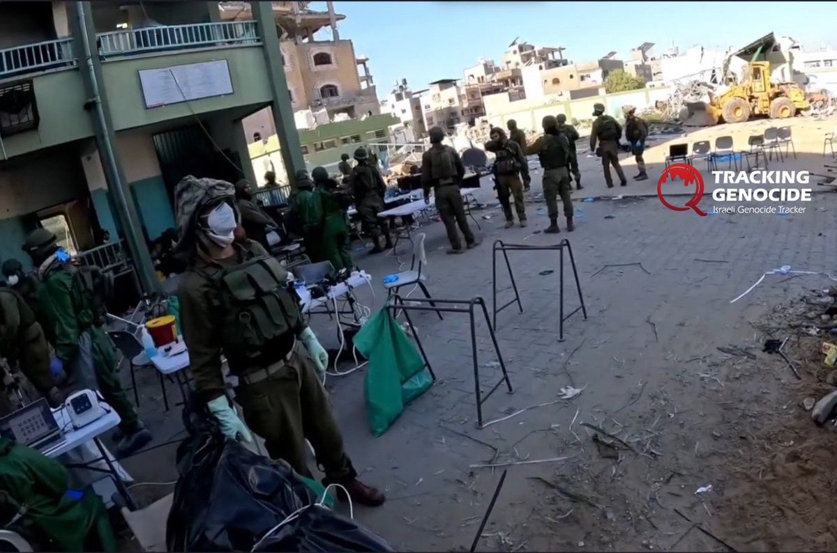 In Dec 2023, during the invasion of the Indonesian hospital area, Israeli units seized the Kuwait School.

They transformed it into a "forensic identification" site, a cover for the possible mass organ harvesting of hundreds of Palestinians killed or left to die at the hospital.