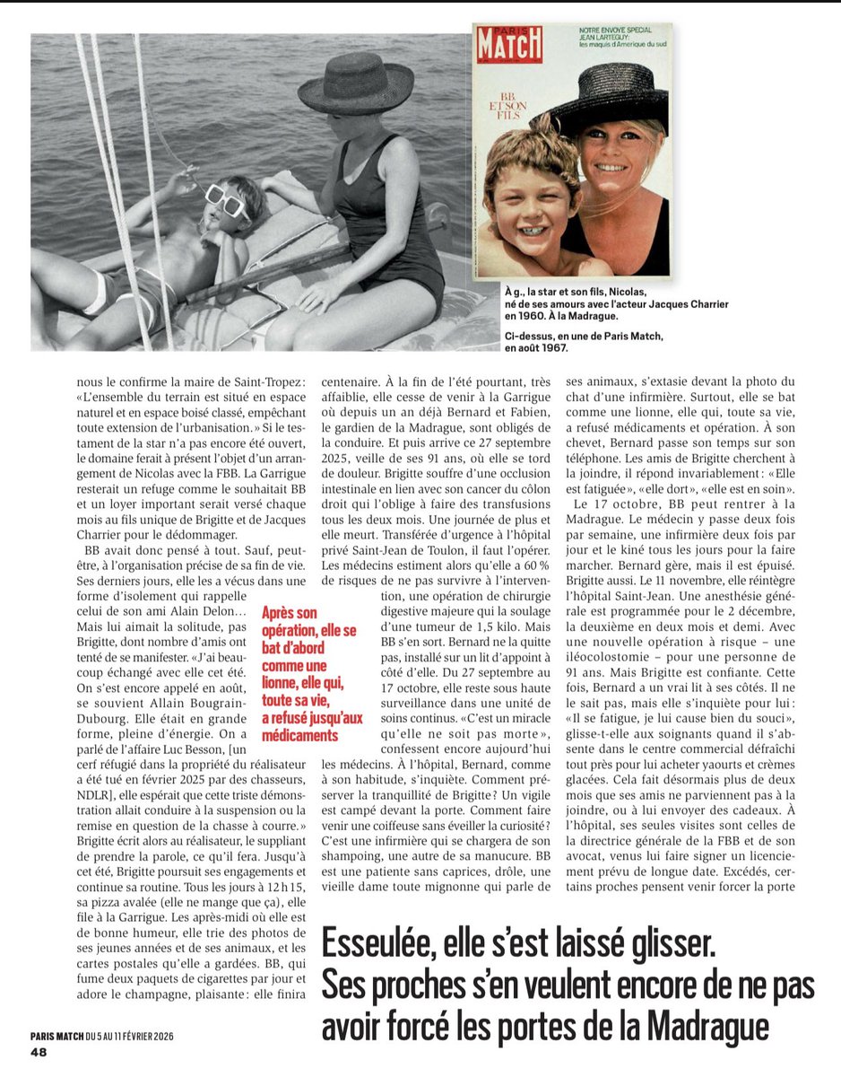 Celine92A's tweet photo. @HenryJeanServat @FBB_Officiel Brigitte Bardot, d’après ce dernier article de Paris Match, aurait vécu l’indignité la plus totale avant son décès ainsi qu’une mise à l’isolement terrifiante par son époux (non marié civilement). C’est très grave ! https://t.co/ZRMY19g9wD