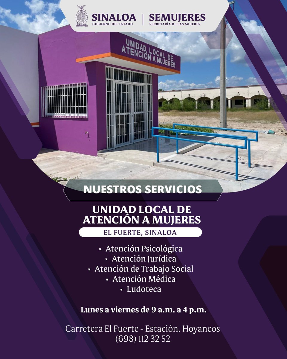 💜 En Sinaloa, las Unidades Locales de Atención a Mujeres son una extensión de los Centros de Justicia para las Mujeres y brindan orientación, acompañamiento y atención integral a mujeres en situación de violencia. ⚖️✨

¡Conócelas! 🟣🟠