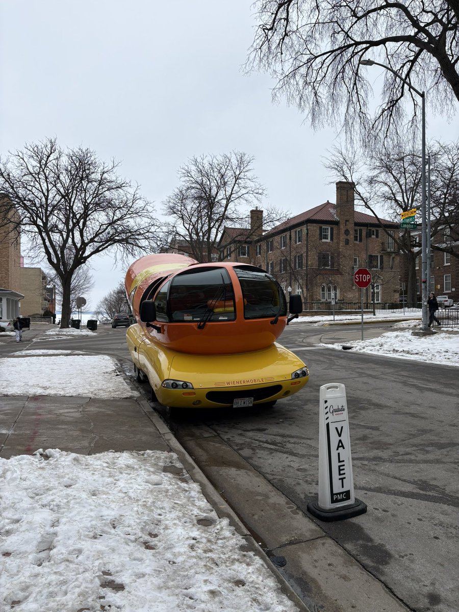 Update: the Weinermobile is parked in front of my hotel and I spoke to the drivers and they gave me souvenir Weiner whistles and my kids are gonna be so proud!!!! (“This weenie roast goes coast to coast,” enthused the great American  behind the wheel.)
